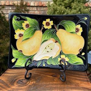 NWT - J. McCall Blue Sky Pear Enamel Black Serving Tray
